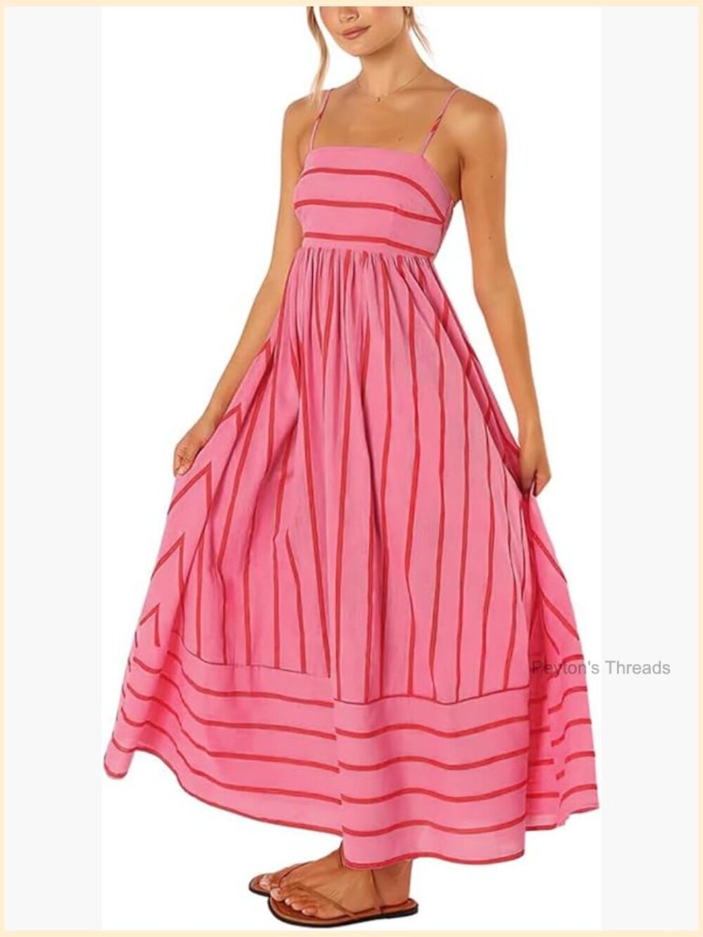 Striped Smocked Spaghetti Strap Cut Out Flowy Swing Maxi Dress
